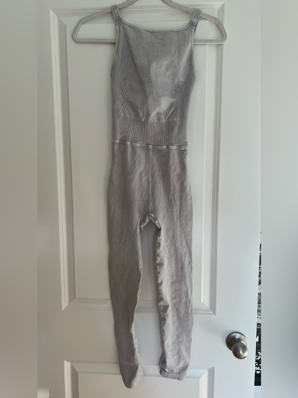 Free People Light Gray Ribbed Tank Jumpsuit